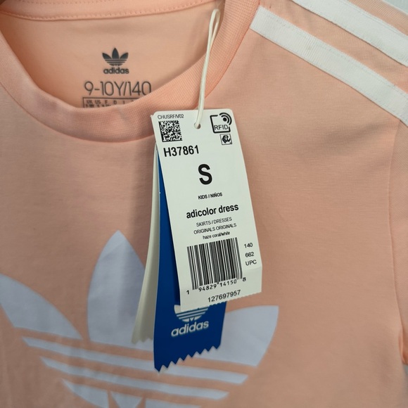Adidas‎ 9-10 Years NEW Peach Orange Dress Short Sleeve Logo Print Outdoor Pastel - Picture 3 of 8